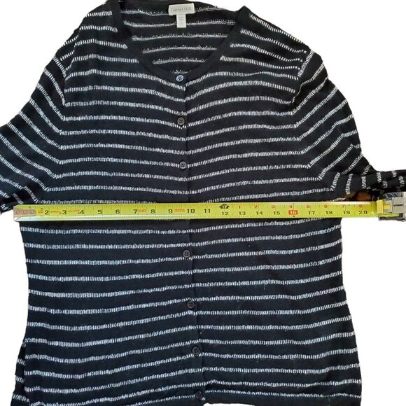 Garnet Hill 100% Merino Wool Black and White Strip Button Up Cardigan Large - Picture 13 of 13